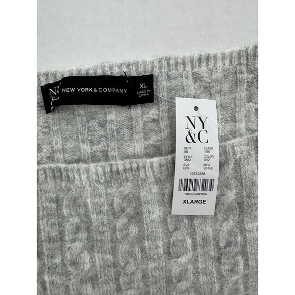 New York & Co Knit Lounge Set Sz XL Cableknit Soft Grey Tank Wide Leg Pants New - Picture 10 of 16